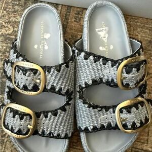 Loeffler Randall Black and Gray Buckle Sandals